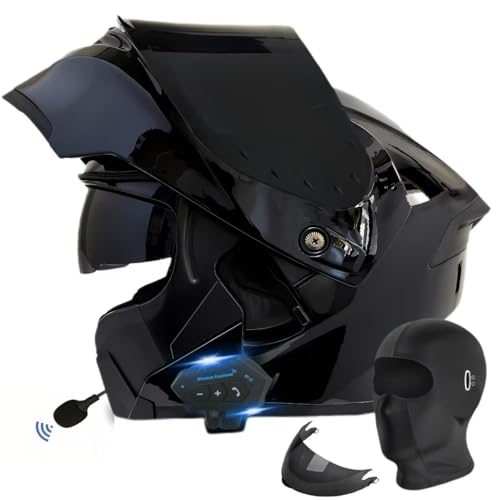 Motorcycle Bluetooth Modular Helmet, DOT Approved Flip Up Full Face Dual Visor Helmet, with Dual Speakers and Microphone E148552