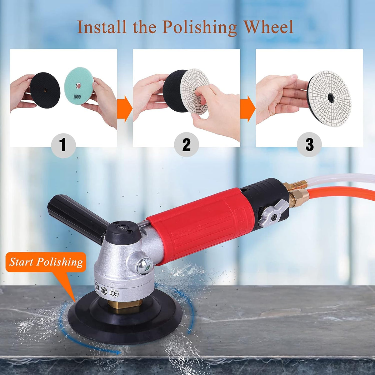 4" Pneumatic Wet Polisher Grinder Sander with 7 Pieces Polishing Pads K5303