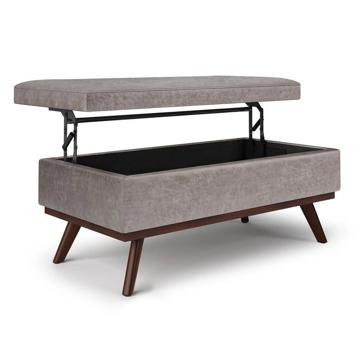 Distressed Grey Faux Leather Lift Top Storage Ottoman S711