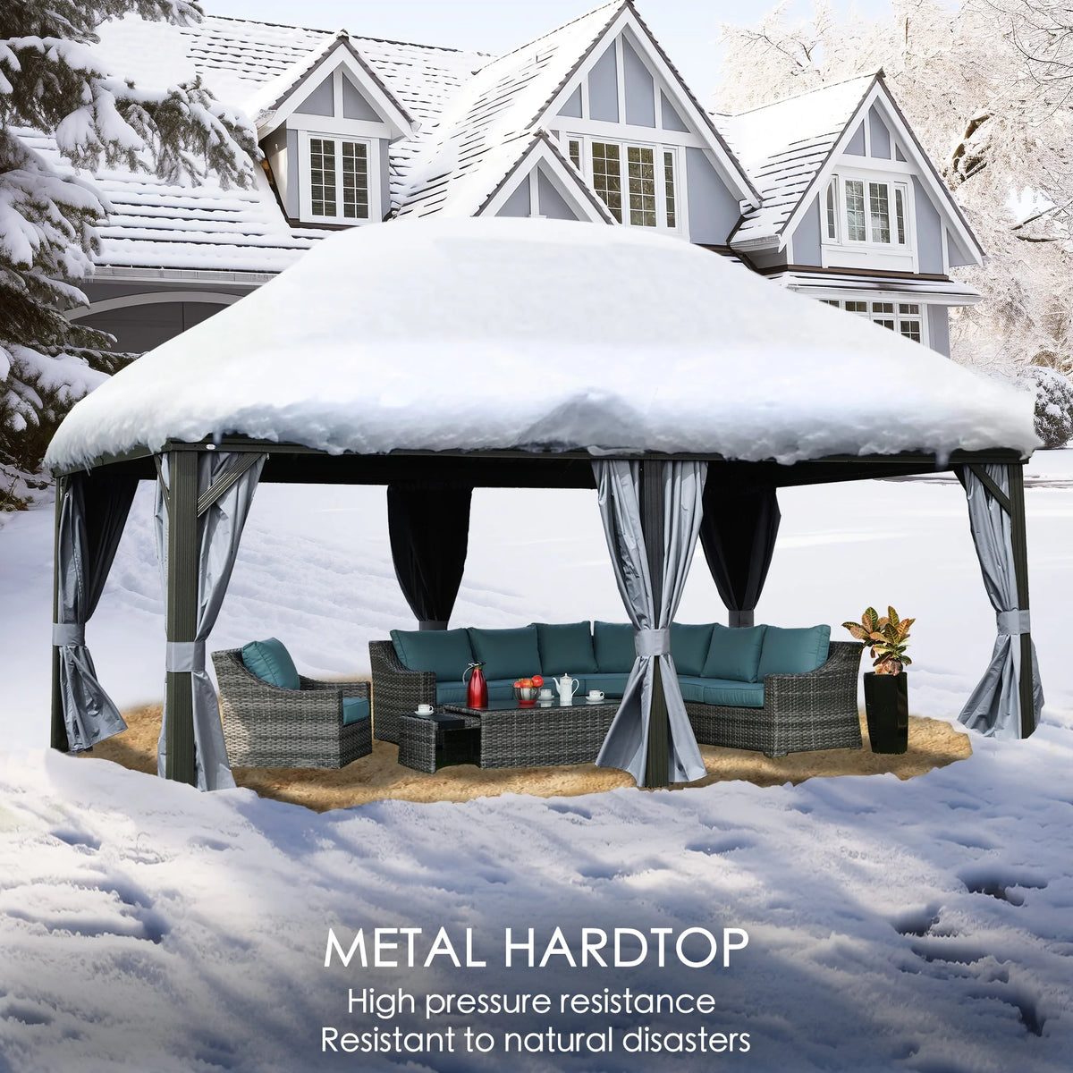 Hardtop Aluminum Gazebo with Mosquito Net and Privacy Sidewalls Z31112