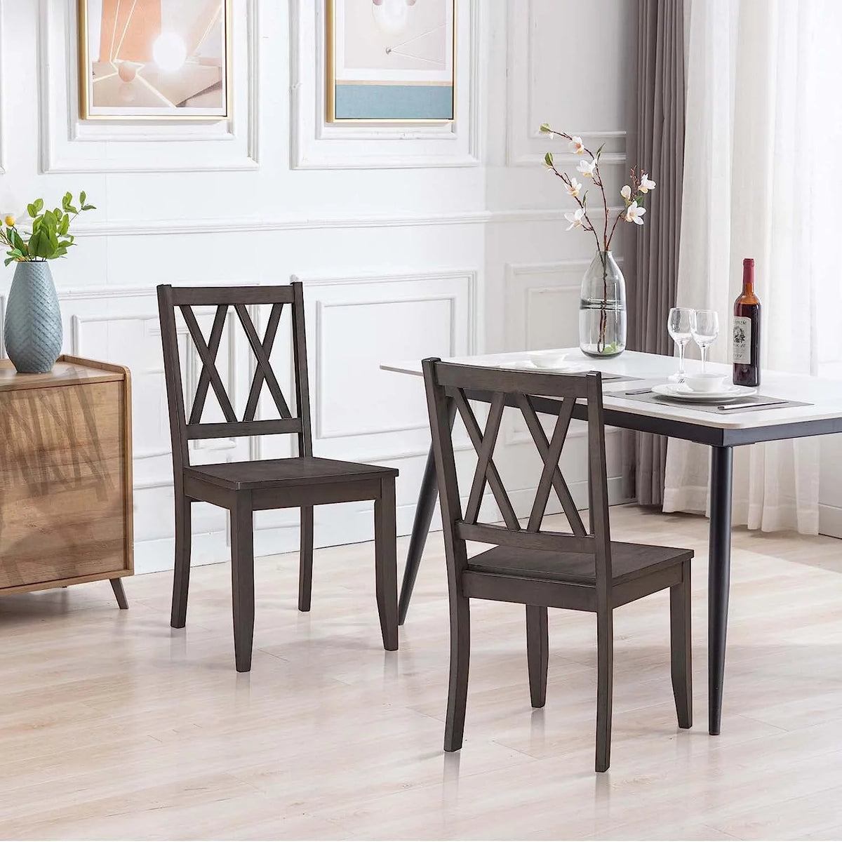 Gray Set of 2 Wooden Dining Chairs U8242