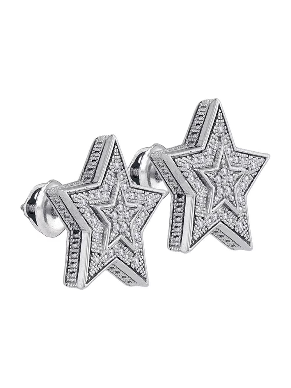 Sterling Silver Diamond Star Cluster Stud Earrings 1/10 Cttw X116280