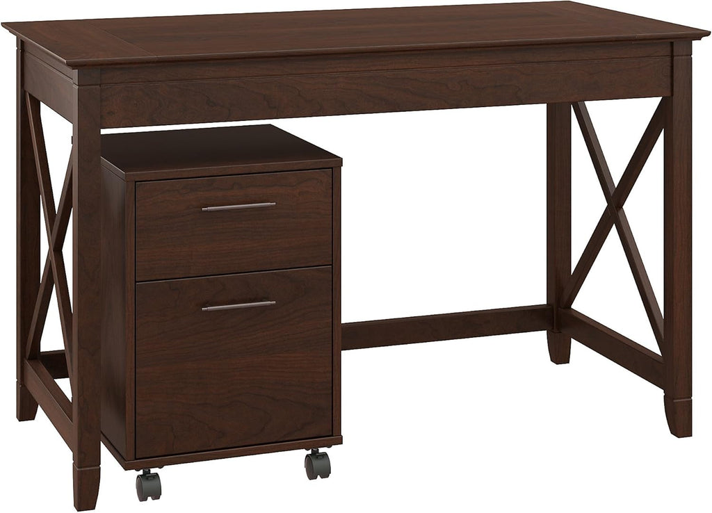 54W Computer Desk with Storage and 2 Drawer Mobile File Cabinet in Washed Gray W355918
