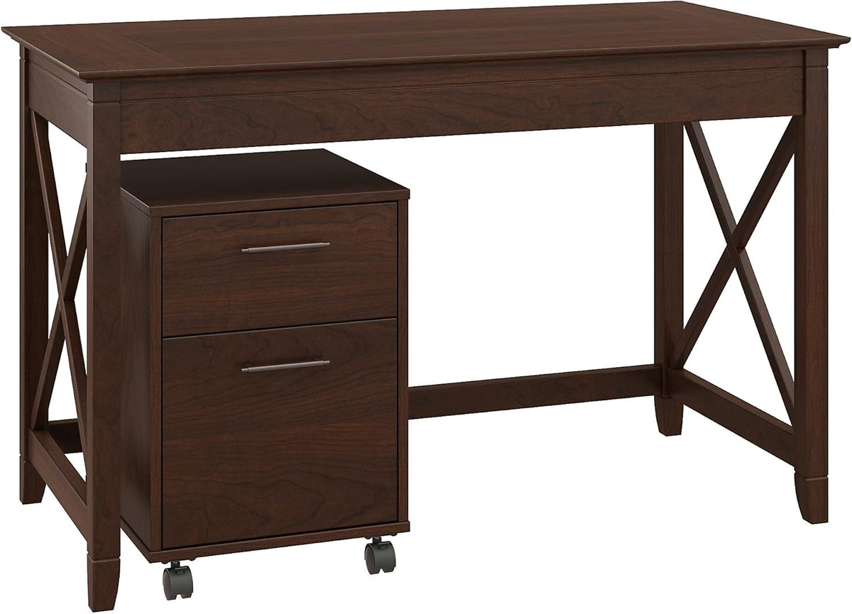 54W Computer Desk with Storage and 2 Drawer Mobile File Cabinet in Washed Gray W355918