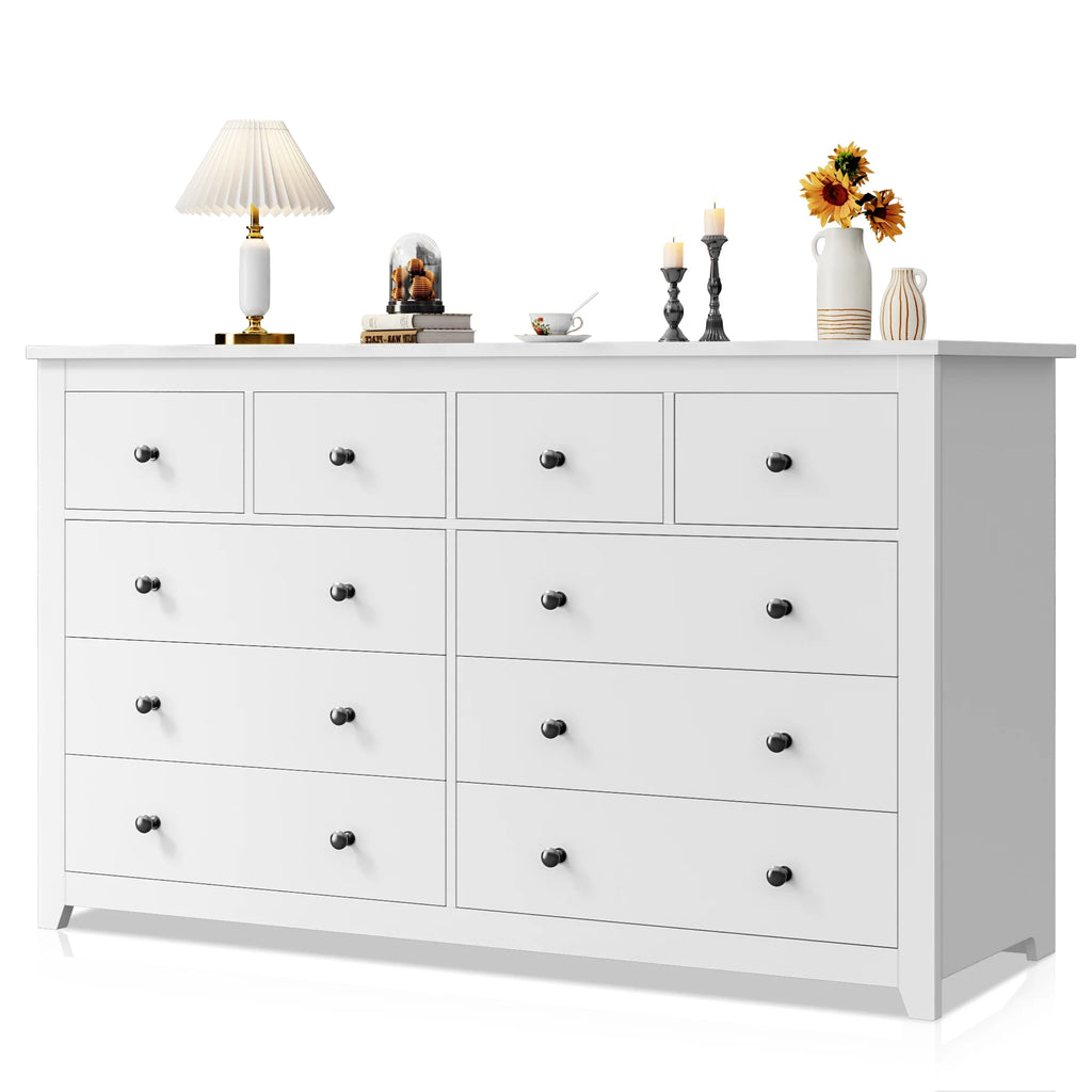 White Wood Dresser with 10 Deep Drawers G502