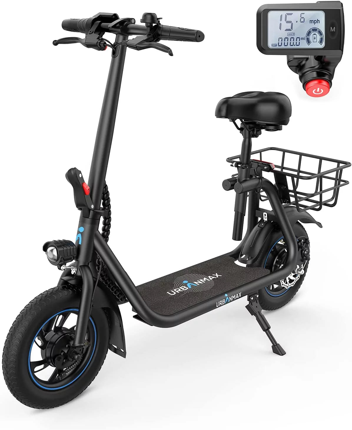 Electric Scooter with Seat, 450W Motor, 22 Miles Range, Folding, Black Q820
