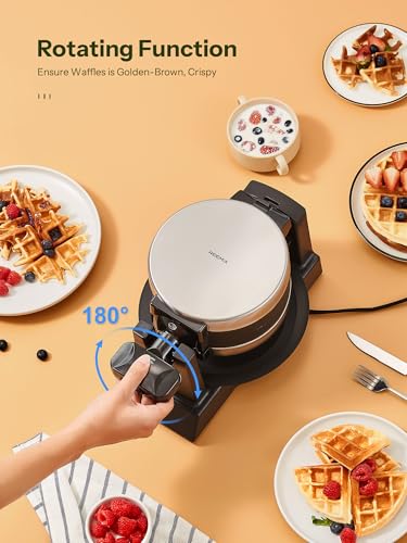 Double Belgian Waffle Maker 180°Flip Nonstick Stainless Steel V2497