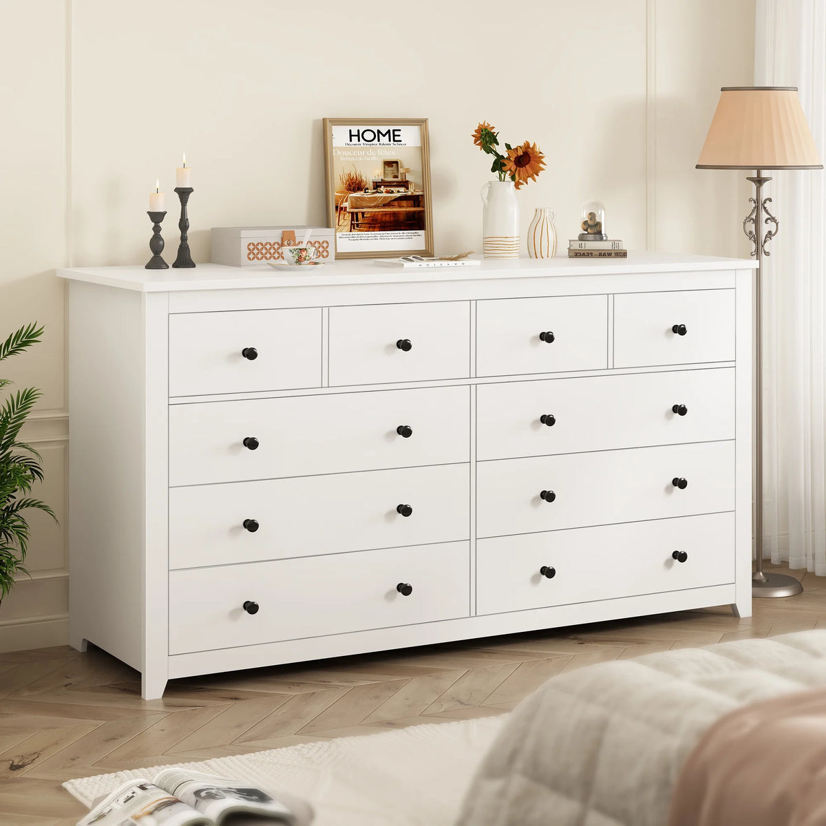 White Wood Dresser with 10 Deep Drawers G502