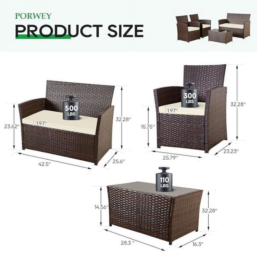 4 Pieces Gray Wicker Rattan Sectional Sofa Set with Table and Loveseat K5317