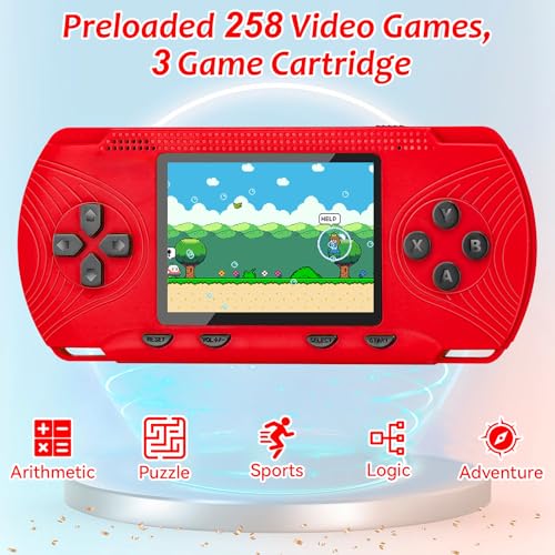 Handheld Game Console with 258 Video Games & 3 Cartridges, 3.0'' Screen Y1885