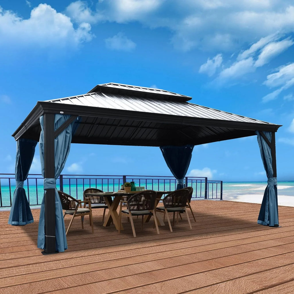Hardtop Aluminum Gazebo with Mosquito Net and Privacy Sidewalls Z31112