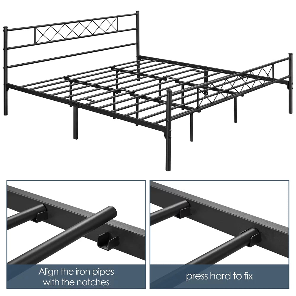 King Metal Slatted Bed Frame with Headboard & Footboard Y15243