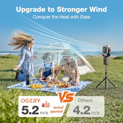 20000mAh Rechargeable Battery Powered Standing Fan with LED Lanterns T64441