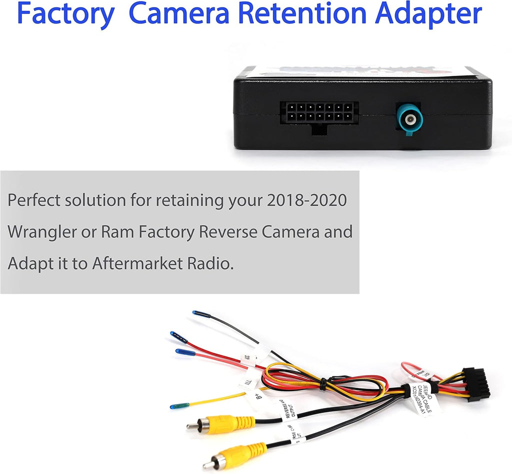 Retention Adapter for Jeep Wrangler/Dodge Ram 2018 2019 2020 Retain OEM Factory Backup Reverse Camera to New Aftermarket Car Stereo Display/Navigation Radio Harness Interface A987