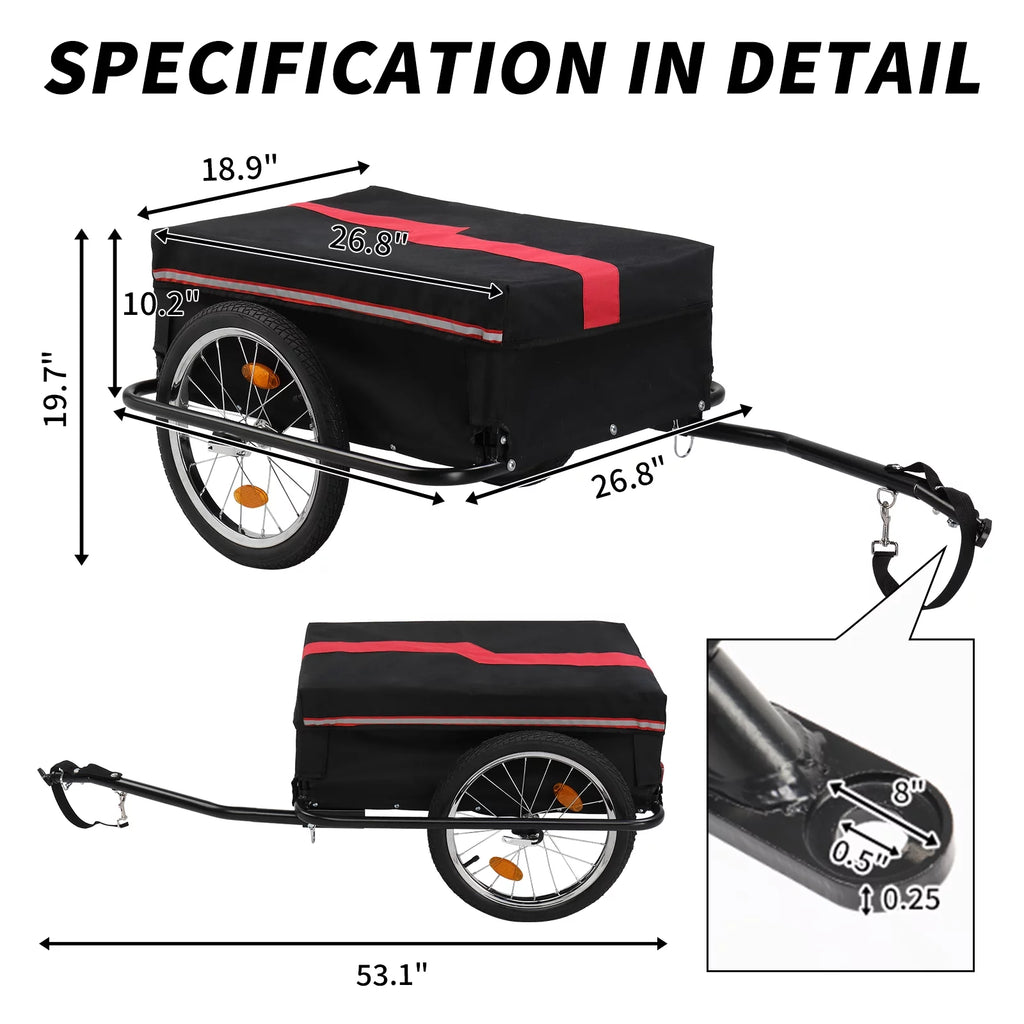 Bike Cargo Trailer with Removable Cover, 16 Wheels, Red A488124