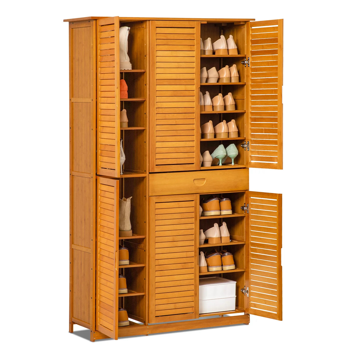 Bamboo 10 Tiers 1 Drawer Shoes Cabinet with Shutter Doors P71160