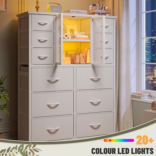 Black 12 Fabric Drawer Tall Dresser with Charging Station C164396