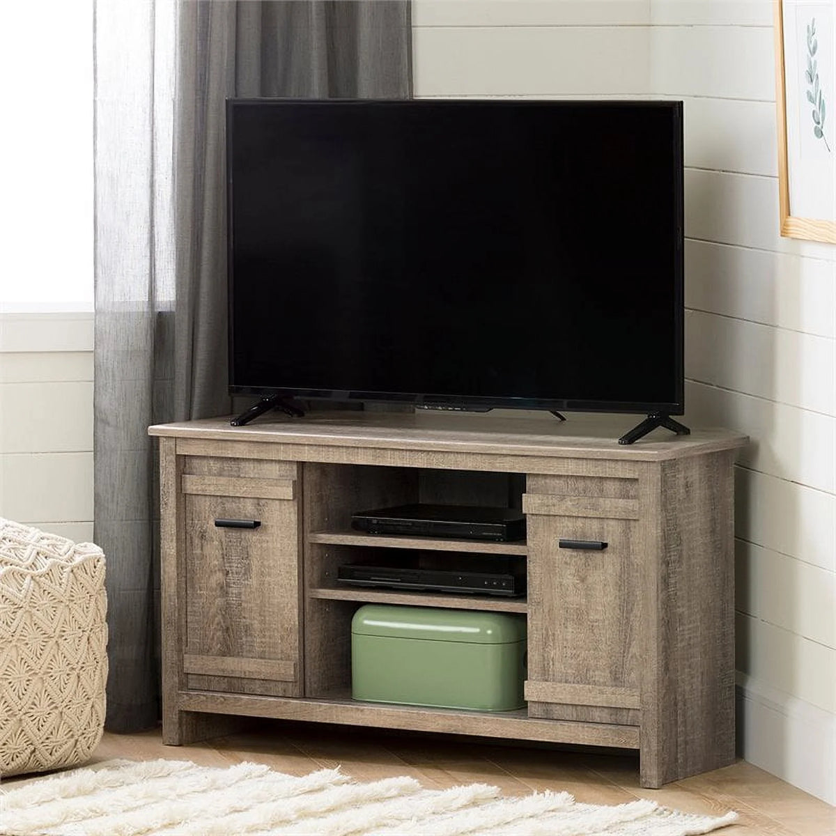 Weathered Oak Wood Corner TV Stand O1140