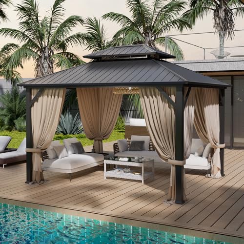 10'x12' Hardtop Gazebo with Privacy Curtains and Netting B925