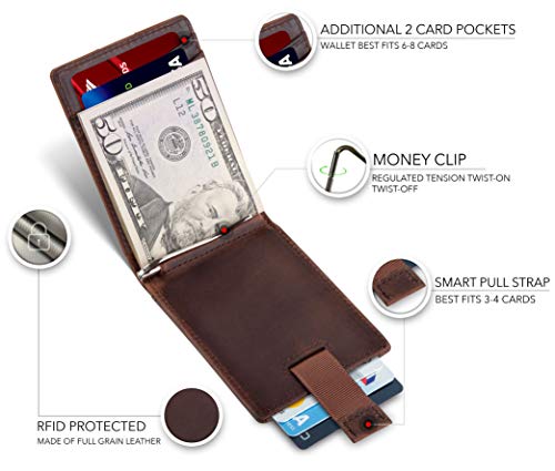 RFID Blocking Slim Bifold Genuine Leather Front Pocket Wallets with Money Clip P559