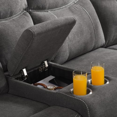 Grey Fabric Power Reclining Sectional Sofa with Cup Holders and Storage Console M5833