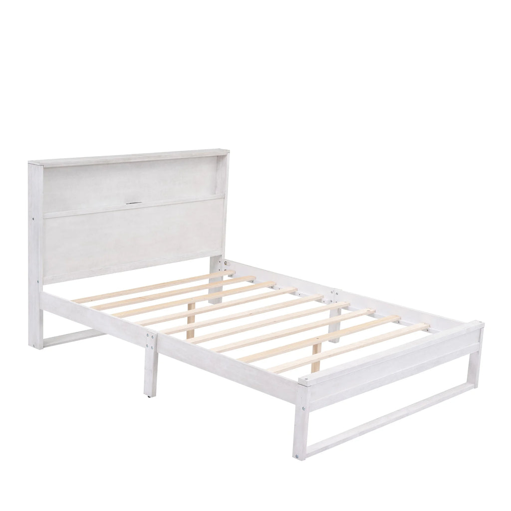 White Queen Size Platform Bed Frame with Storage X936