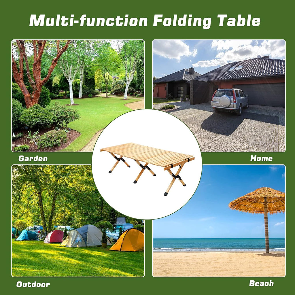 4ft Low Height Portable Folding Wooden Camping Table with Carry Bag L2039