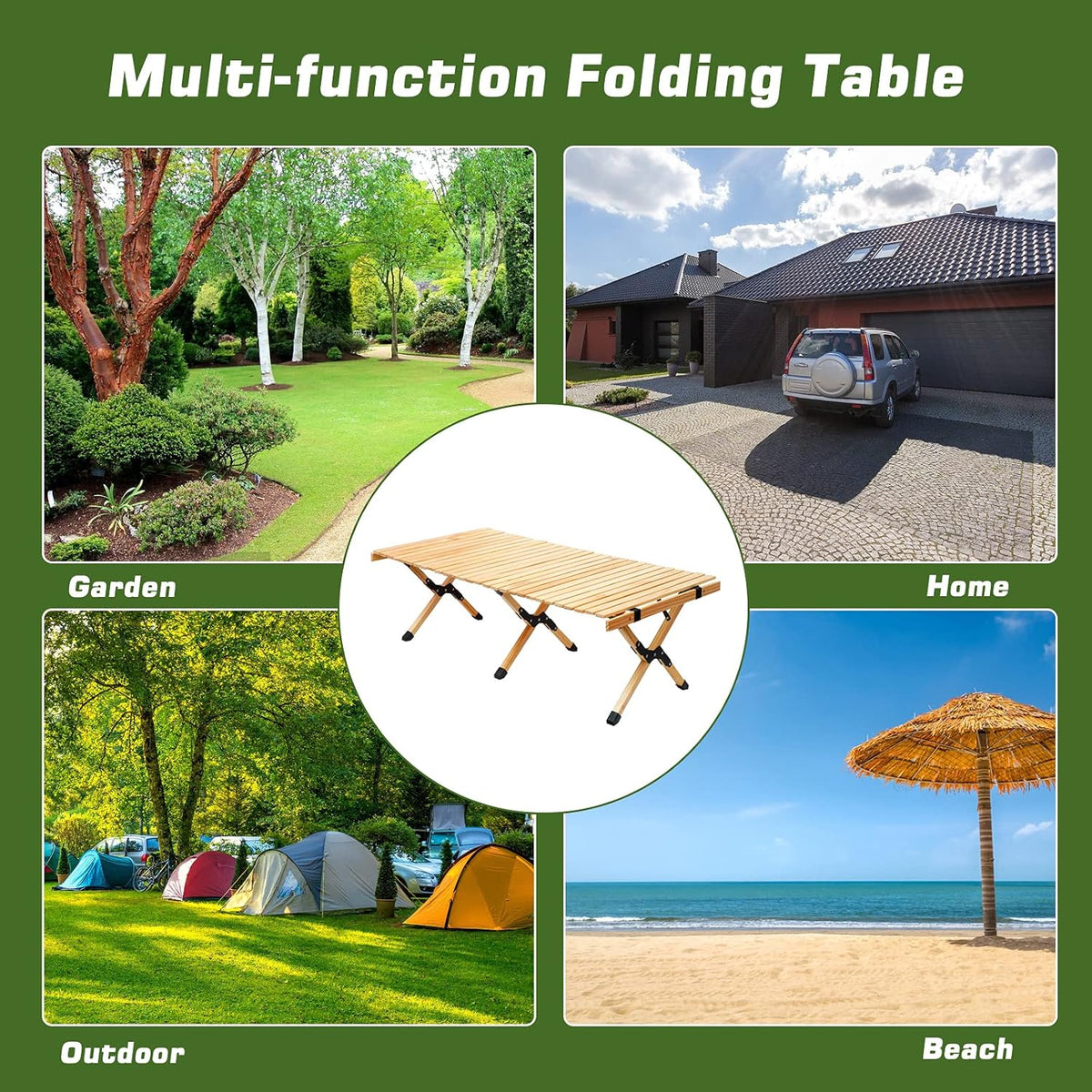 4ft Low Height Portable Folding Wooden Camping Table with Carry Bag L2039