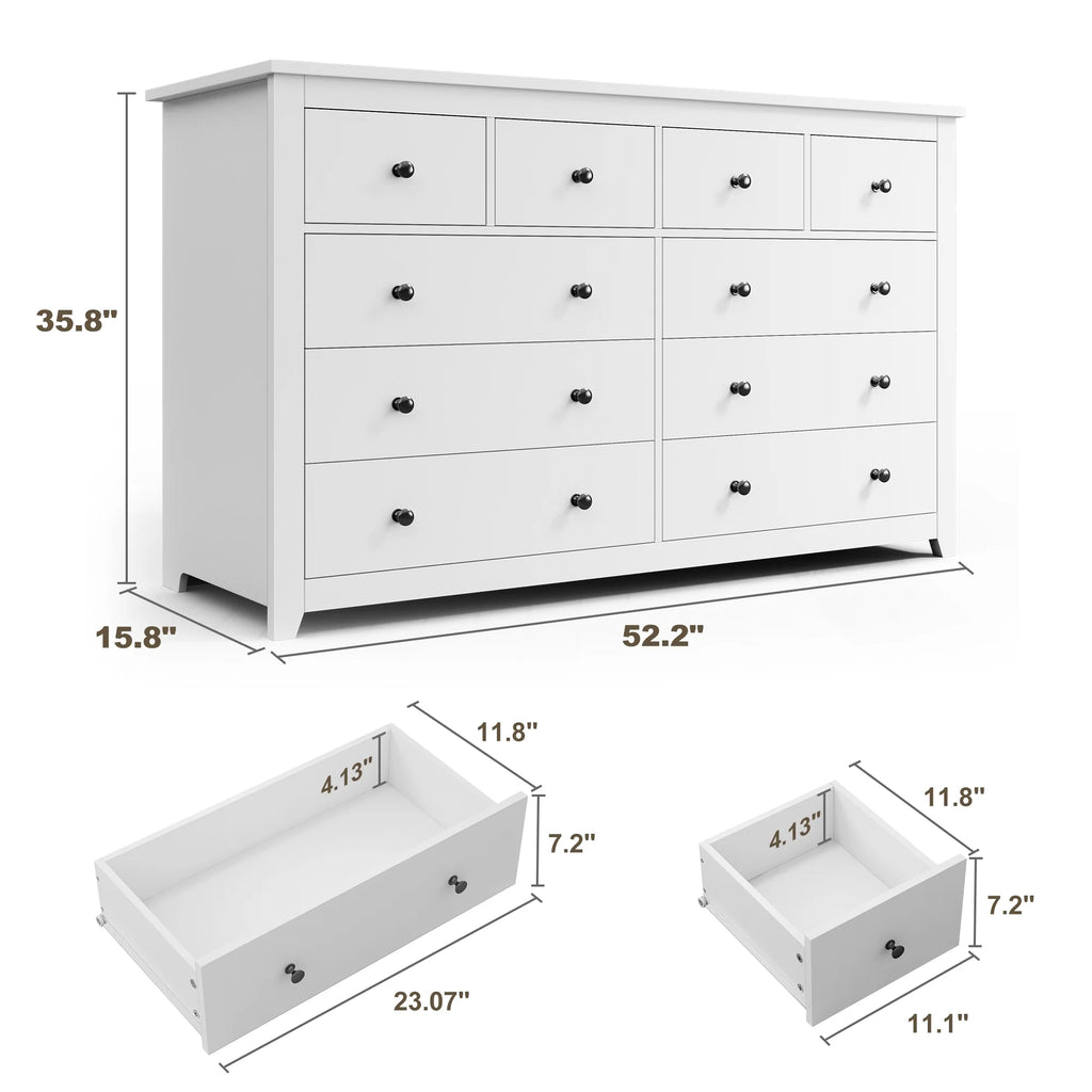 White Wood Dresser with 10 Deep Drawers G502