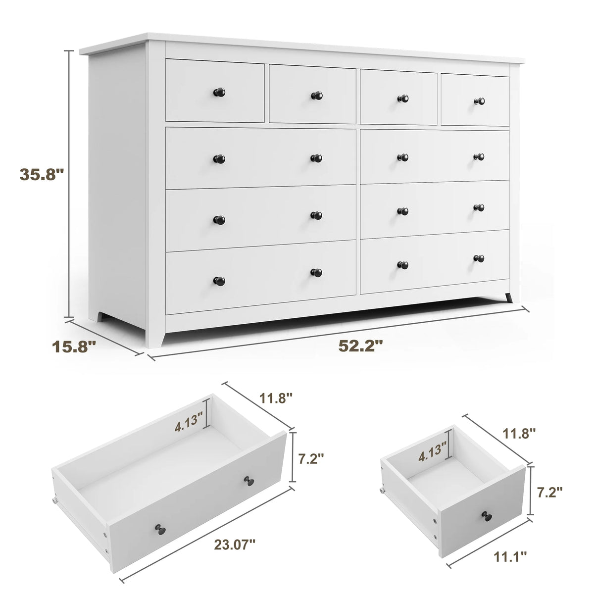 White Wood Dresser with 10 Deep Drawers G502