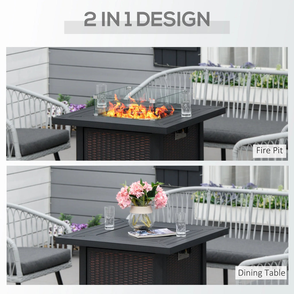 34 Inch Outdoor Propane Gas Fire Pit Table with Glass Wind Guard, Lid, Lava Rocks, Steel Base Z323570