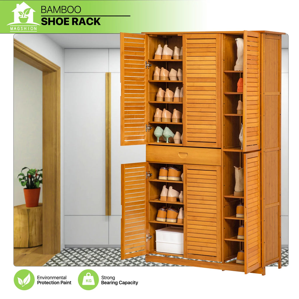 Bamboo 10 Tiers 1 Drawer Shoes Cabinet with Shutter Doors P71160