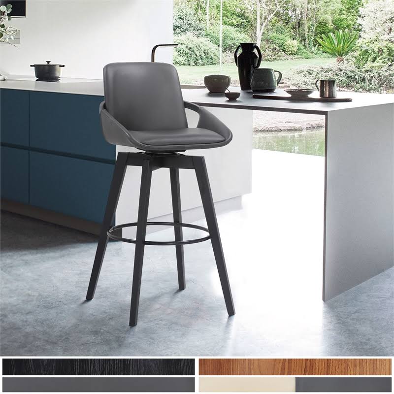 Swivel Wood Bar or Counter Height Stool in Faux Leather A541
