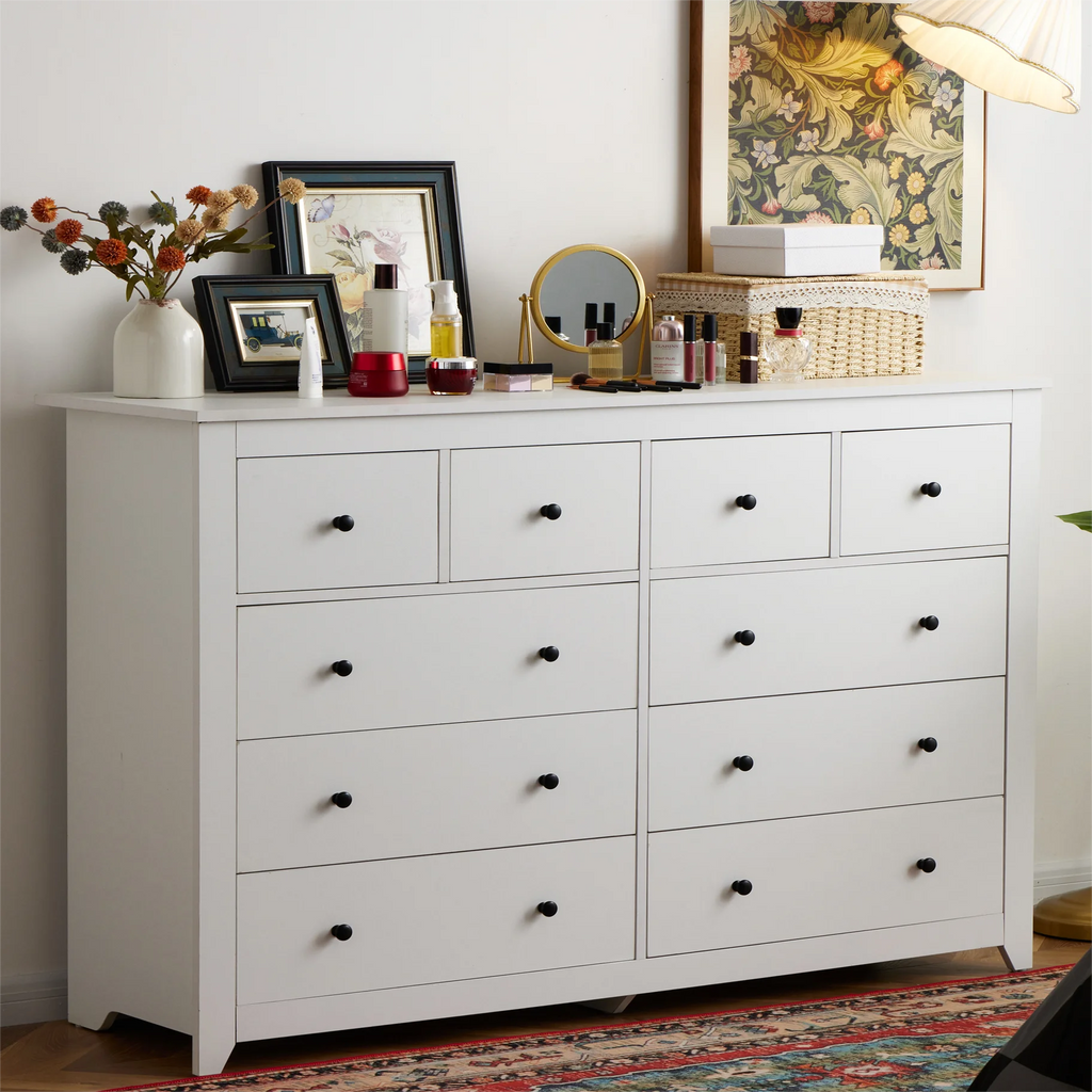 White Wood Dresser with 10 Deep Drawers G502