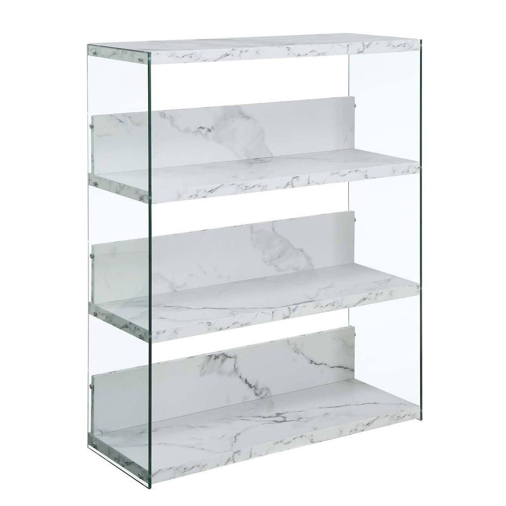 Weathered Grey 4-Tier Glass Wood Bookcase V16544