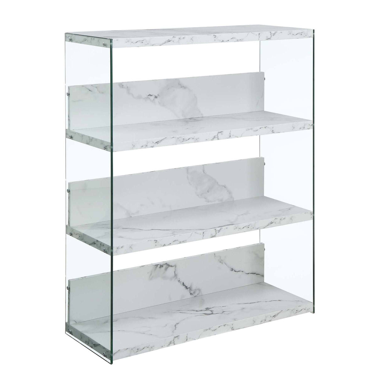 Weathered Grey 4-Tier Glass Wood Bookcase V16544