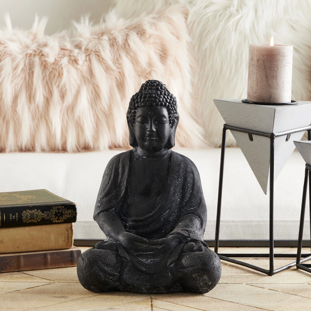 8" x 12" Gray Ceramic Meditating Buddha Sculpture E43844