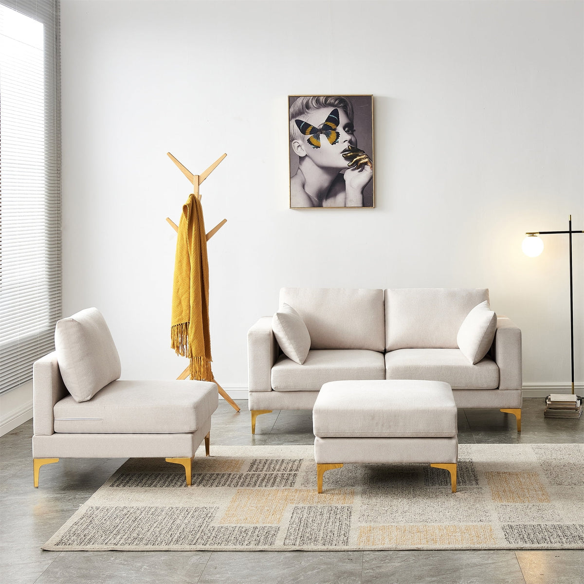 3-seater L Shape Fabric Sectional Sofa with Ottoman Grey R9526
