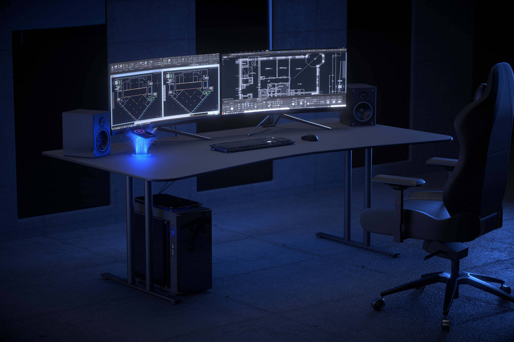 Black Gaming Desk with Infinity Mousepad and Built-in Cellphone Charger W542394