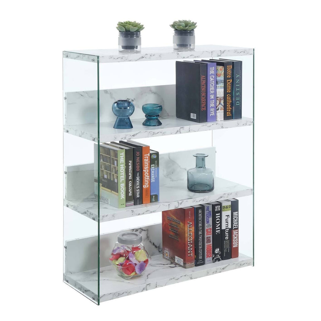 Weathered Grey 4-Tier Glass Wood Bookcase V16544