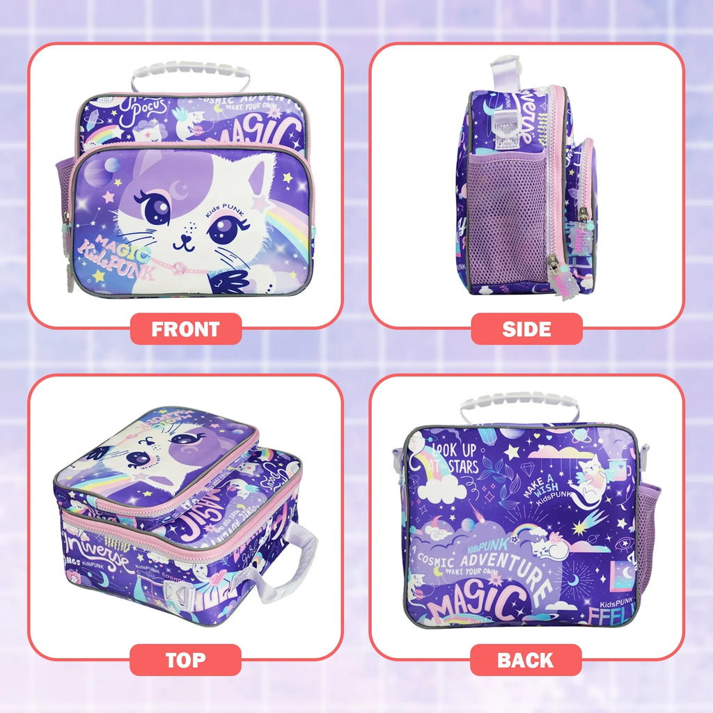 Insulated Lunch Bag for Girls School Cute Cat Waterproof with Adjustable Strap G85128