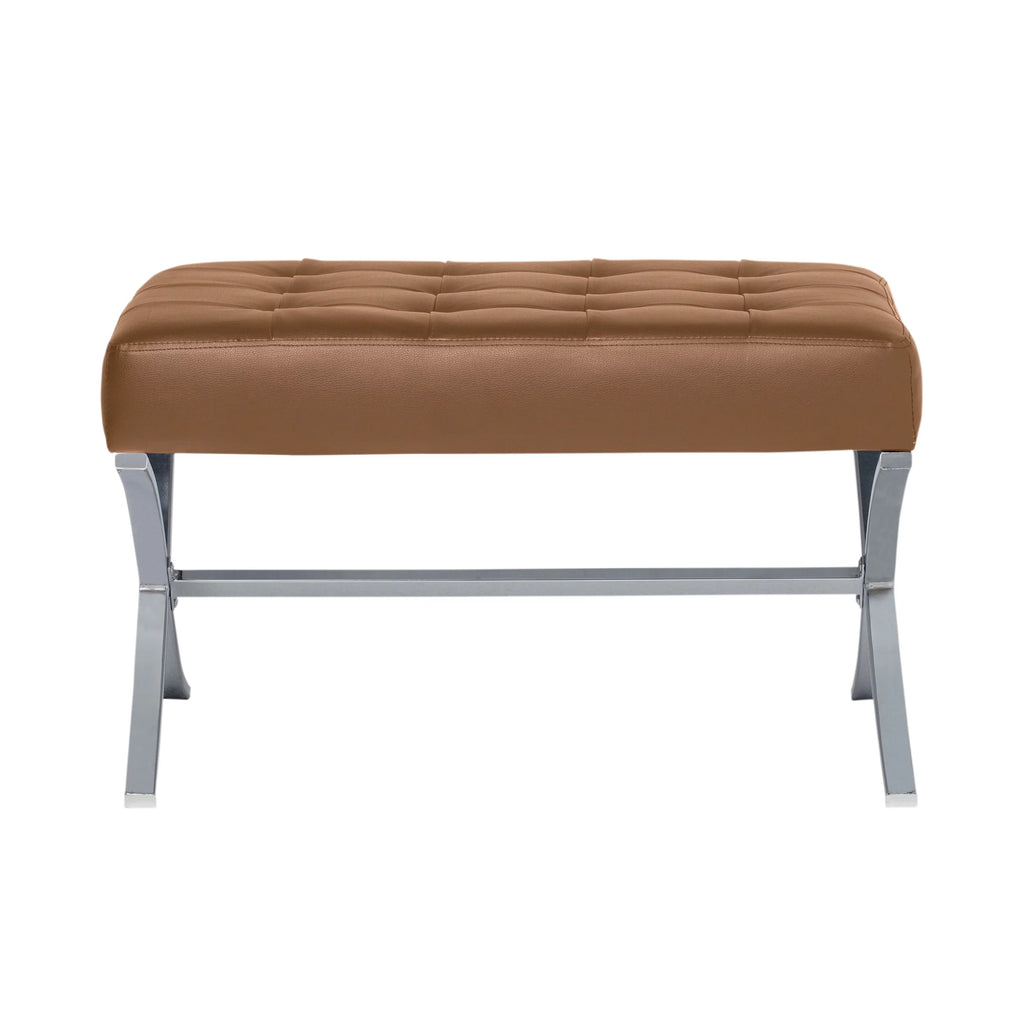 Caramel Brown Bonded Leather Tufted Ottoman C849318
