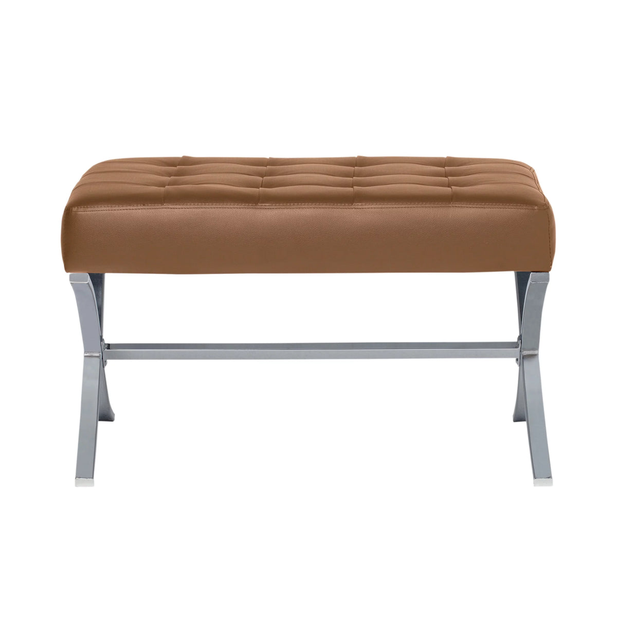 Caramel Brown Bonded Leather Tufted Ottoman C849318