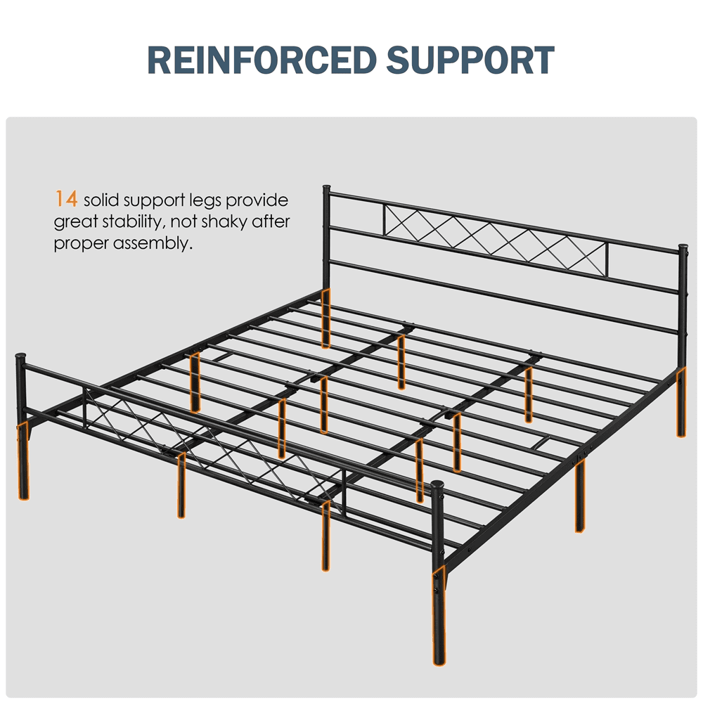 King Metal Slatted Bed Frame with Headboard & Footboard Y15243