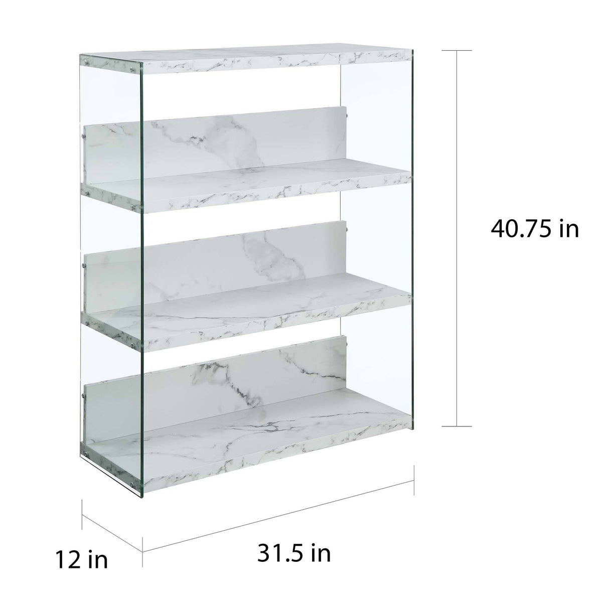 Weathered Grey 4-Tier Glass Wood Bookcase V16544
