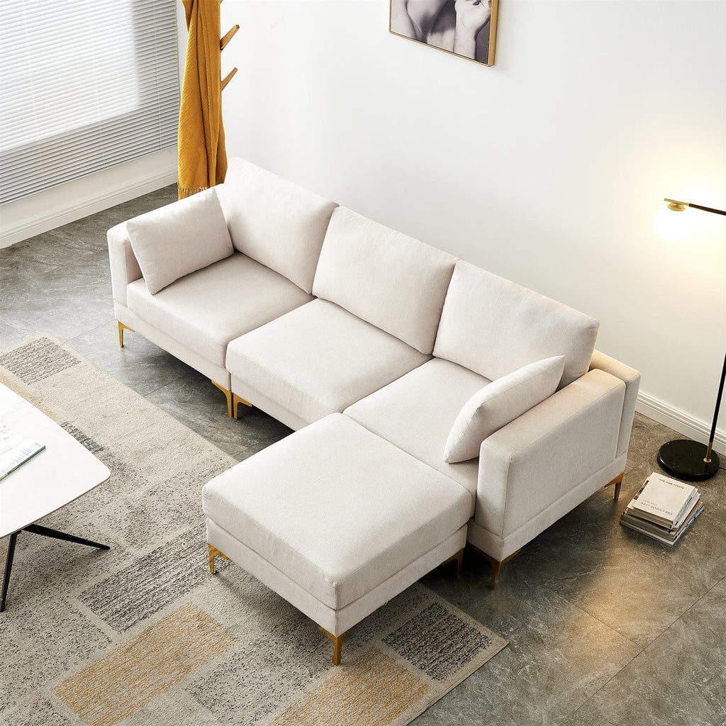 3-seater L Shape Fabric Sectional Sofa with Ottoman Grey R9526