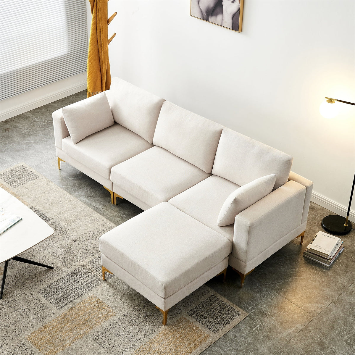 3-seater L Shape Fabric Sectional Sofa with Ottoman Grey R9526