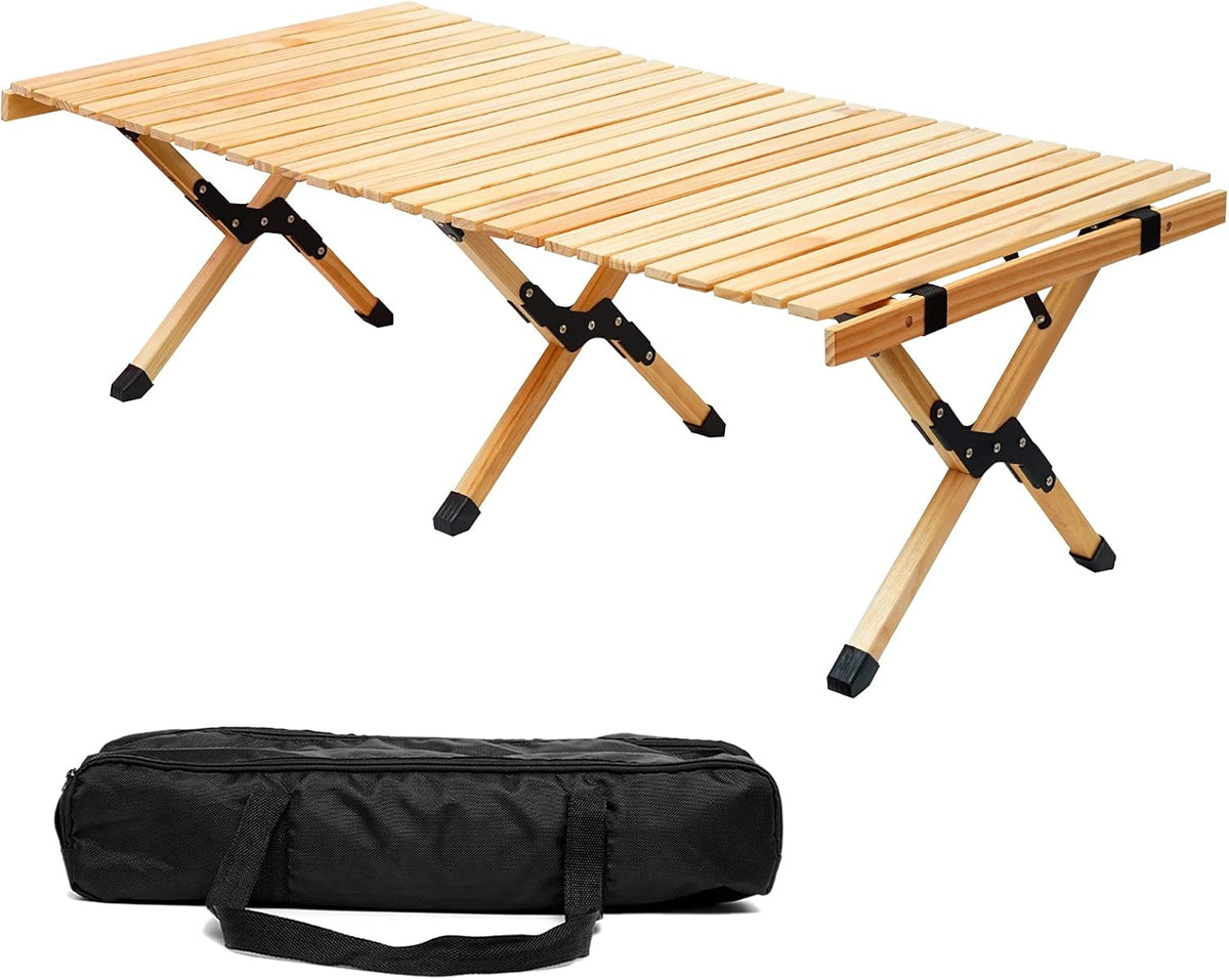 4ft Low Height Portable Folding Wooden Camping Table with Carry Bag L2039