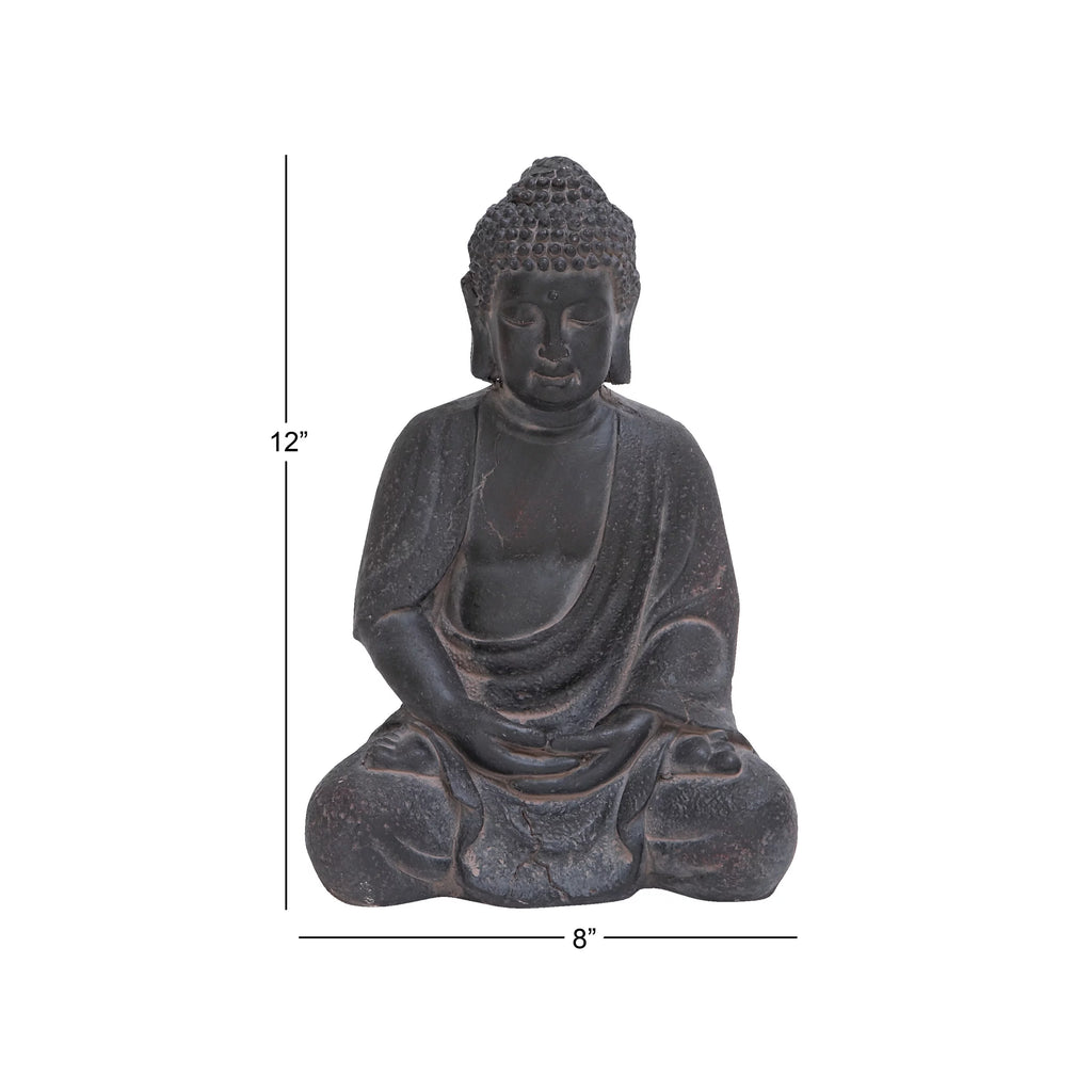 8" x 12" Gray Ceramic Meditating Buddha Sculpture E43844