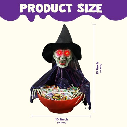Halloween Candy Bowl Witch Decorations Animated LED Lights Sound Activated O915